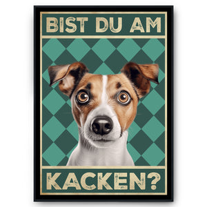 Jack Russel Terrier - Bist du am Kacken? Hunde Poster Badezimmer Gästebad Wandbild Klo Toilette Dekoration Lustiges Gäste-WC Bild DIN A4