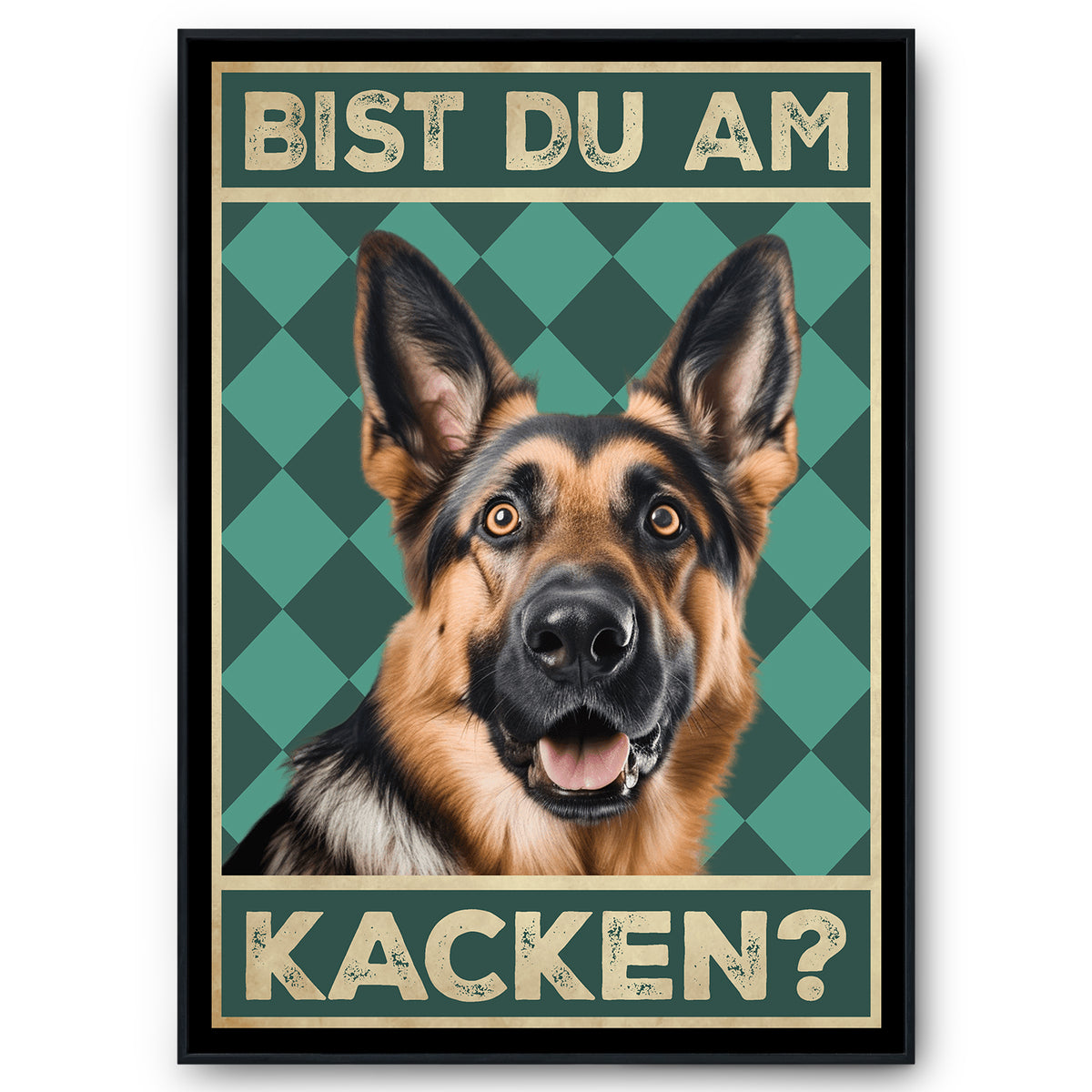 Deutscher Schäferhund - Bist du am Kacken? Hunde Poster Badezimmer Gästebad Wandbild Klo Toilette Dekoration Lustiges Gäste-WC Bild DIN A4