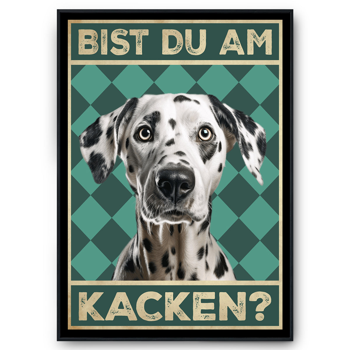Dalmatiner - Bist du am Kacken? Hunde Poster Badezimmer Gästebad Wandbild Klo Toilette Dekoration Lustiges Gäste-WC Bild DIN A4