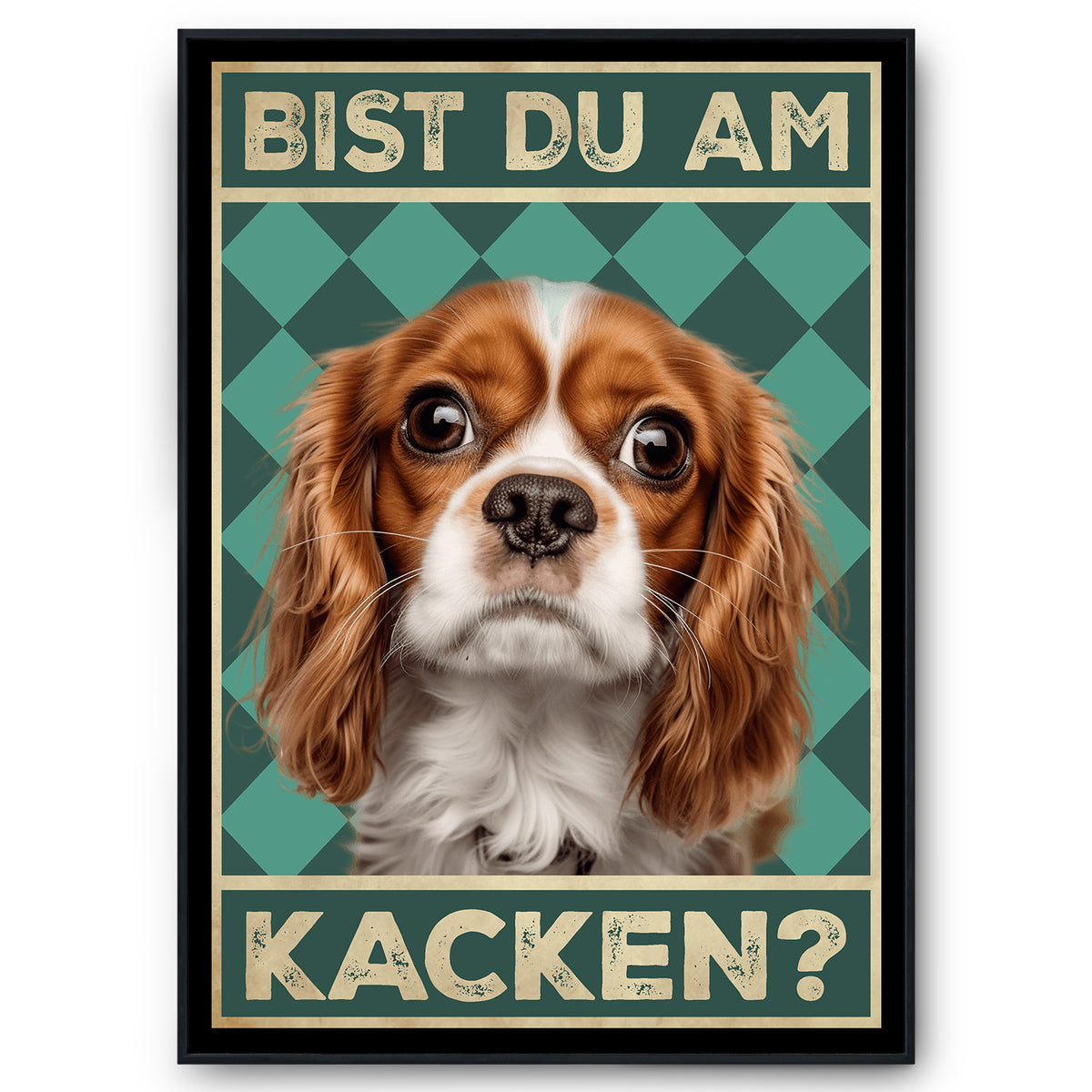 Cavalier King Charles Spaniel - Bist du am Kacken? Hunde Poster Badezimmer Gästebad Wandbild Klo Toilette Dekoration Lustiges Gäste-WC Bild DIN A4