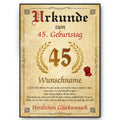 Urkunde zum 45. Geburtstag mit Name – personalisierte Geburtstagsurkunde, Jahrgang 1981