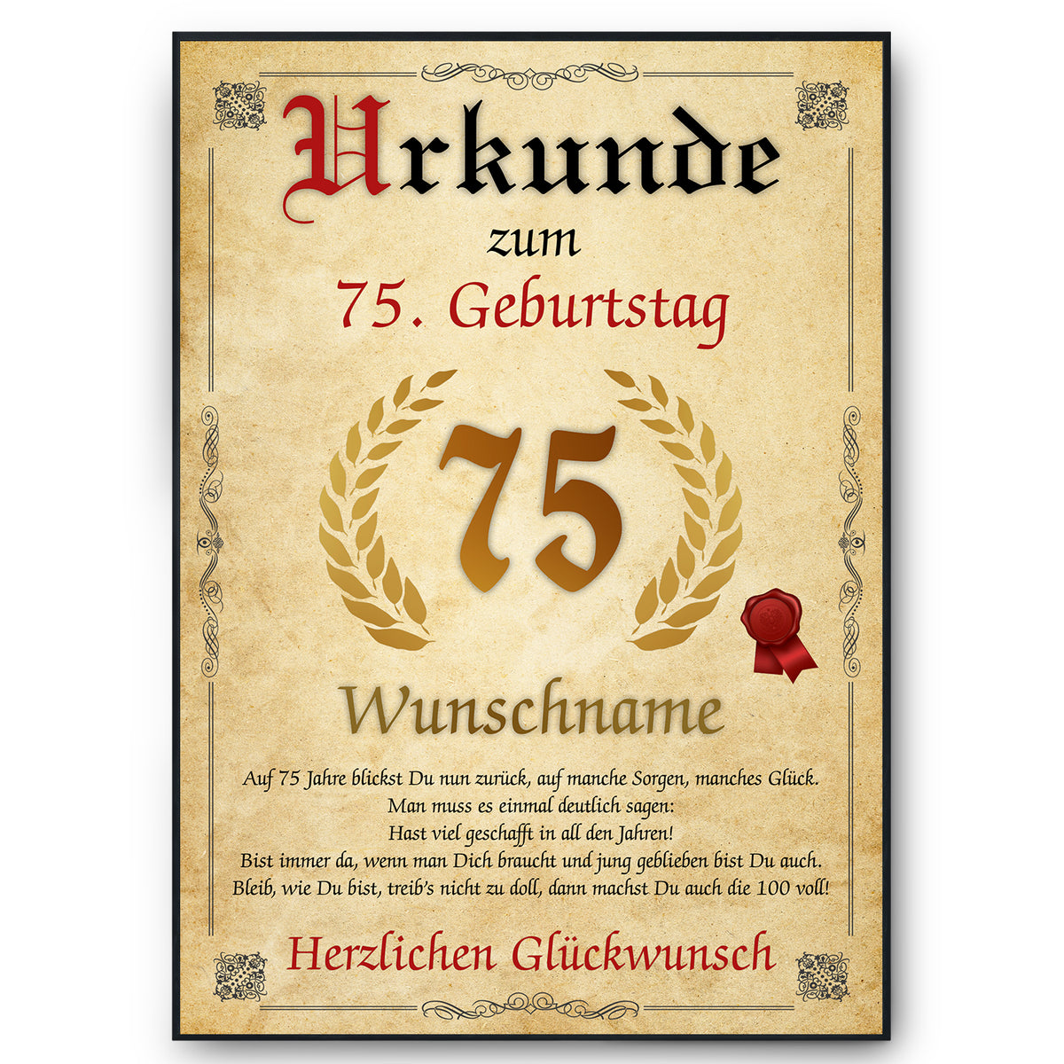 Urkunde zum 75. Geburtstag mit Name – personalisierte Geburtstagsurkunde, Jahrgang 1951