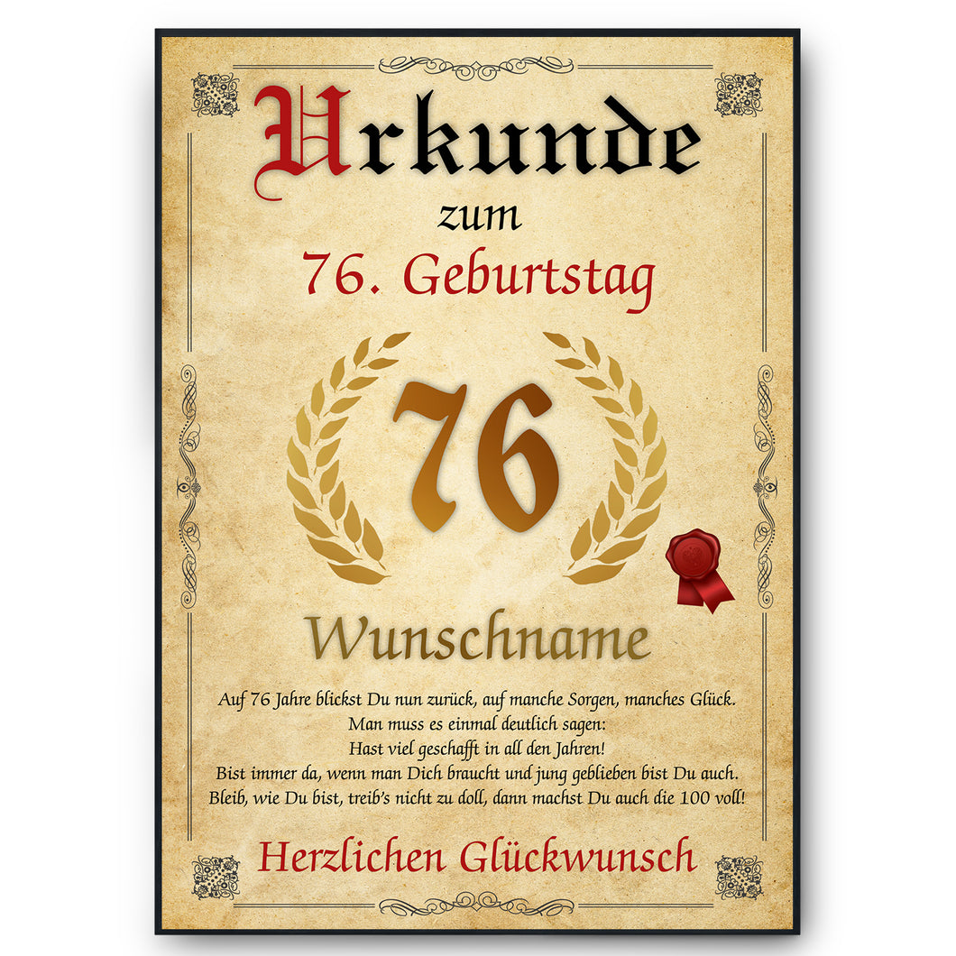 Urkunde zum 76. Geburtstag personalisiertes Geschenk Jahrgang 1948 Geburtstagsurkunde 76 Jahre Geburtstagsgeschenk