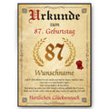 Urkunde zum 87. Geburtstag mit Name – personalisierte Geburtstagsurkunde, Jahrgang 1939