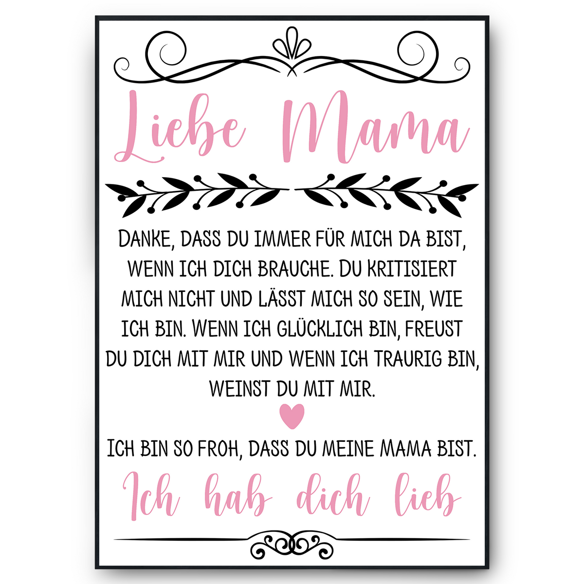 Liebe Mama Poster Kunstdruck DIN A4 Danksagung Muttertag Geschenk Dankeschön Beste Mutter Wandbild Mama Geburtstag Weihnachten