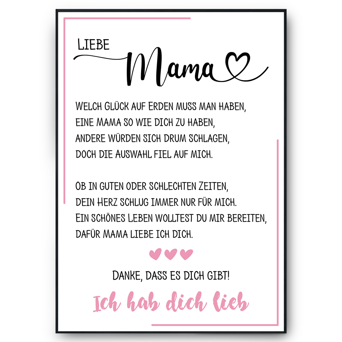 Liebe Mama DIN A4 Poster Danksagung Kunstdruck Muttertag Geschenk Danksagung Beste Mutter Wandbild Mama Geburtstag Weihnachten