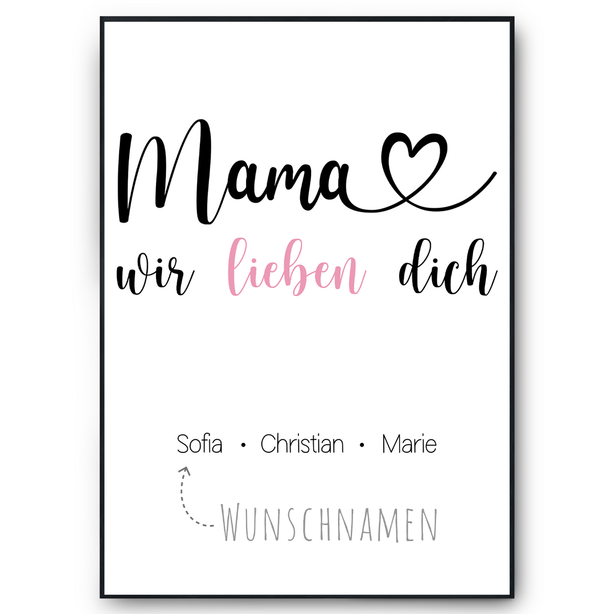 Mama wir lieben dich Poster personalisierbar DIN A4 Kunstdruck Muttertag Geschenk Danksagung Beste Mutter Wandbild Liebe Mama
