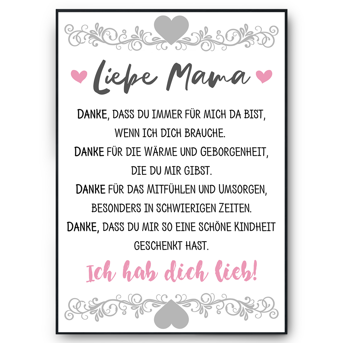 Mama Poster DIN A4 Danksagung Kunstdruck Muttertag Geschenk Dankeschön Beste Mutter Wandbild Mama Geburtstag Weihnachten