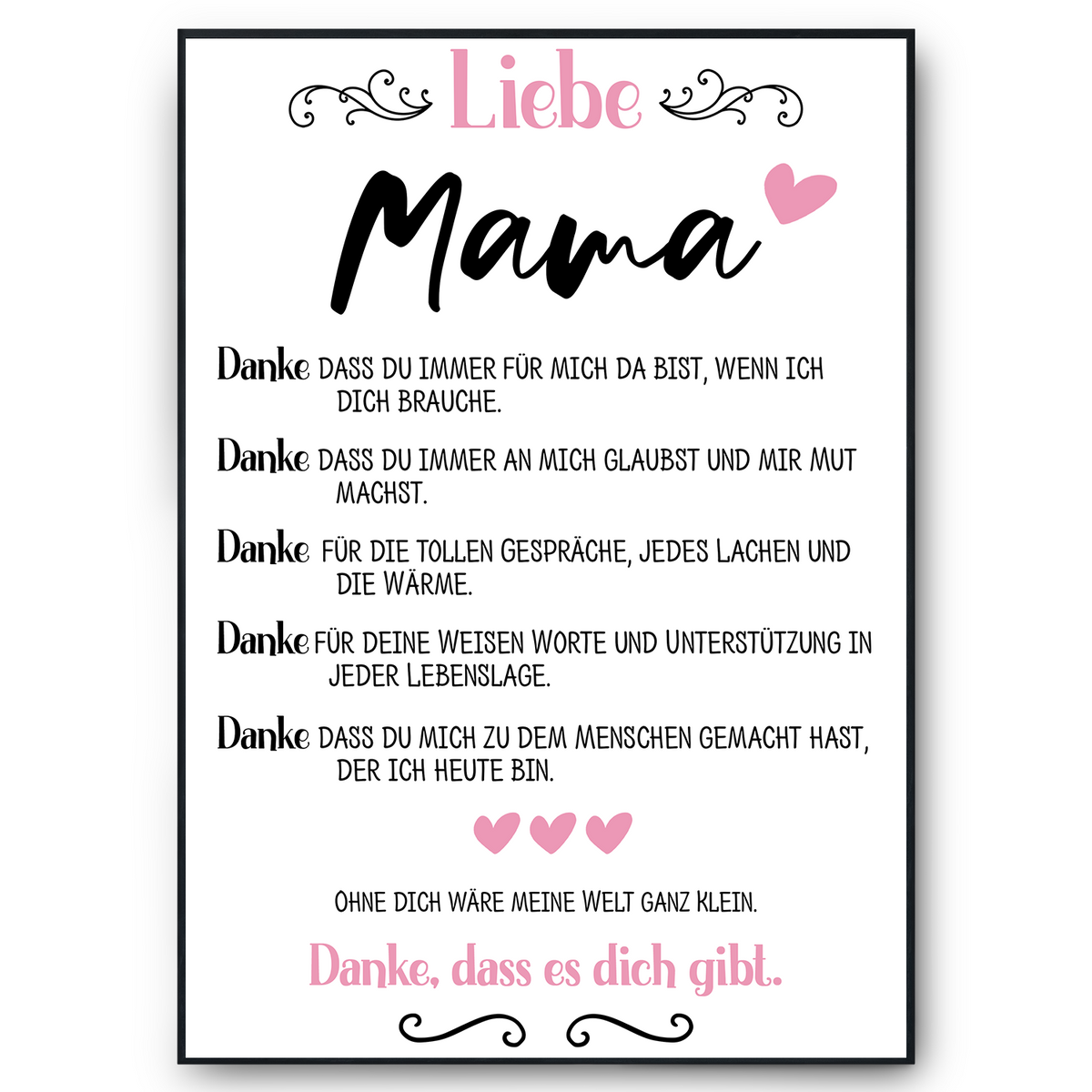 Danke Mama Kunstdruck DIN A4 Poster Muttertag Geschenk Dankesagung Beste Mutter Wandbild Mama Geburtstag Weihnachten