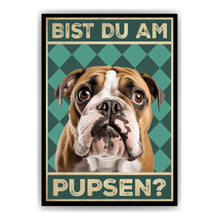 Laden Sie das Bild in den Galerie-Viewer, Englische Bulldogge - Bist du am Pupsen? Hunde Poster Badezimmer Gästebad Wandbild Klo Toilette Dekoration Lustiges Gäste-WC Bild DIN A4
