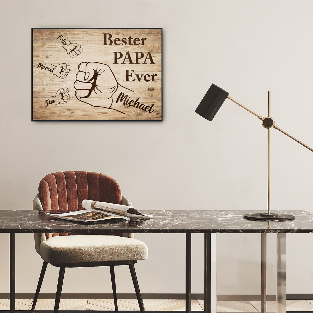 Bester Papa Geschenk personalisiert | Vater Geburtstag Papa Familienbild | Vatertag personalisiertes Geschenk Papa Kinder