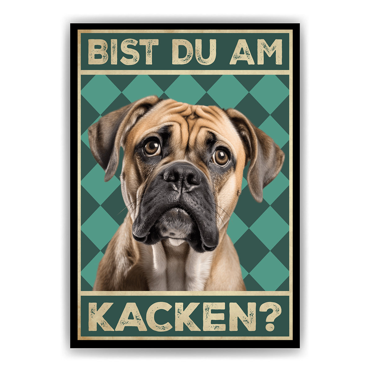 Bullmastiff - Bist du am Kacken? Hunde Poster Badezimmer Gästebad Wandbild Klo Toilette Dekoration Lustiges Gäste-WC Bild DIN A4