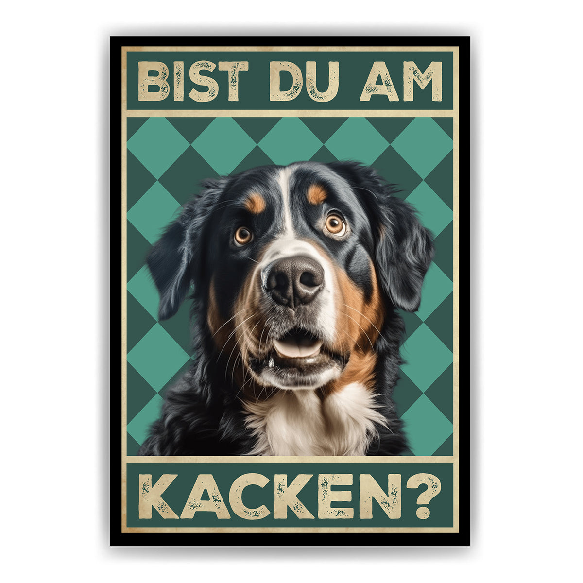 Berner Sennenhund - Bist du am Kacken? Hunde Poster Badezimmer Gästebad Wandbild Klo Toilette Dekoration Lustiges Gäste-WC Bild DIN A4