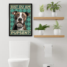 Laden Sie das Bild in den Galerie-Viewer, American Staffordshire Terrier - Bist du am Pupsen? Hunde Poster Badezimmer Gästebad Wandbild Klo Toilette Dekoration Lustiges Gäste-WC Bild DIN A4
