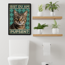 Laden Sie das Bild in den Galerie-Viewer, Bist du am Pupsen? Katzen Poster Badezimmer Gästebad Wandbild Klo Toilette Dekoration Lustiges Gäste-WC Bild DIN A4 - Katze 01
