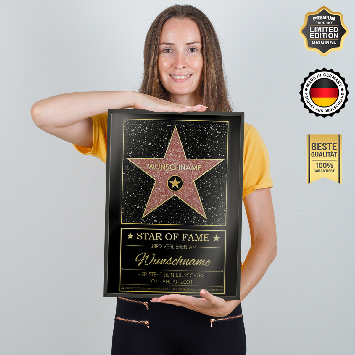 Personalisierte Hollywood Stern Urkunde | Walk of Fame personalisiertes Geschenk Geburtstag Männer Frauen Anerkennung Wertschätzung Andenken