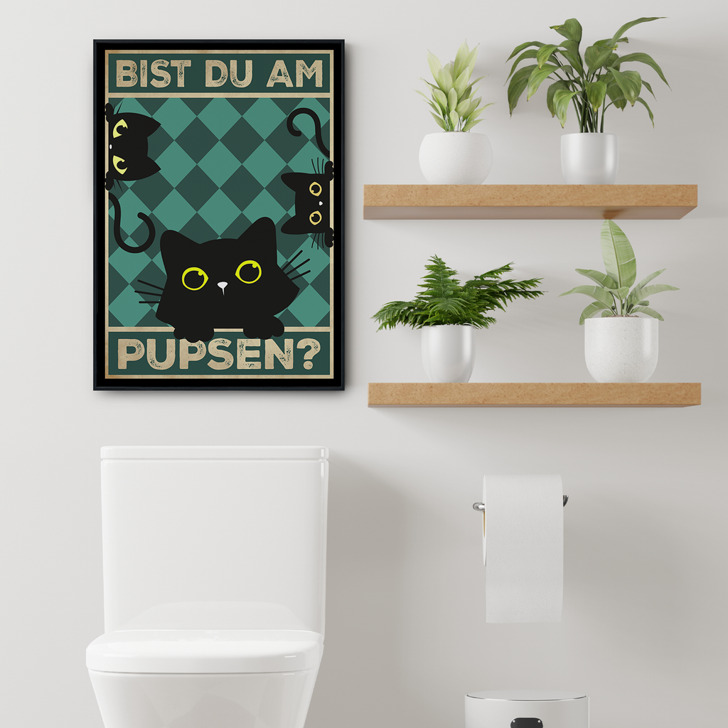 Bist du am Pupsen? Katzen Poster Badezimmer Gästebad Wandbild Klo Toilette Dekoration Lustiges Gäste-WC Bild DIN A4 - Katzen 04