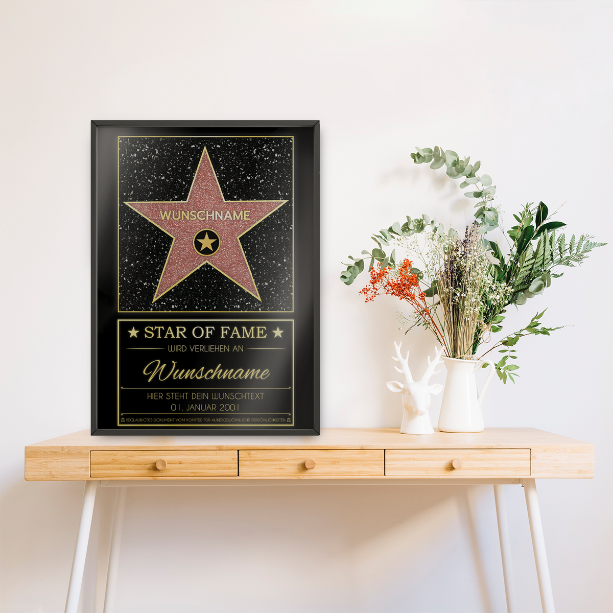 Personalisierte Hollywood Stern Urkunde | Walk of Fame personalisiertes Geschenk Geburtstag Männer Frauen Anerkennung Wertschätzung Andenken