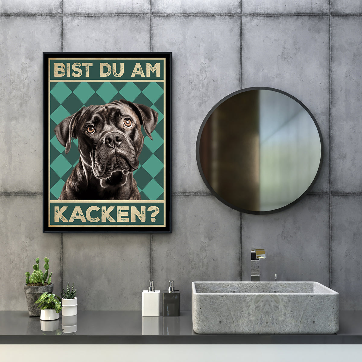 Cane Corso - Bist du am Kacken? Hunde Poster Badezimmer Gästebad Wandbild Klo Toilette Dekoration Lustiges Gäste-WC Bild DIN A4