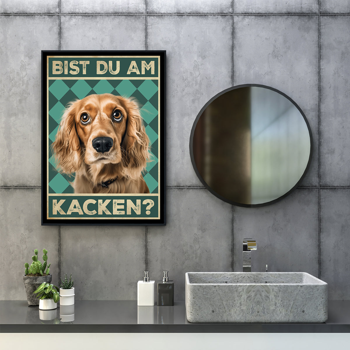 Cocker Spaniel - Bist du am Kacken? Hunde Poster Badezimmer Gästebad Wandbild Klo Toilette Dekoration Lustiges Gäste-WC Bild DIN A4