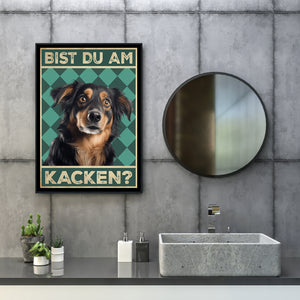 Hovawart - Bist du am Kacken? Hunde Poster Badezimmer Gästebad Wandbild Klo Toilette Dekoration Lustiges Gäste-WC Bild DIN A4