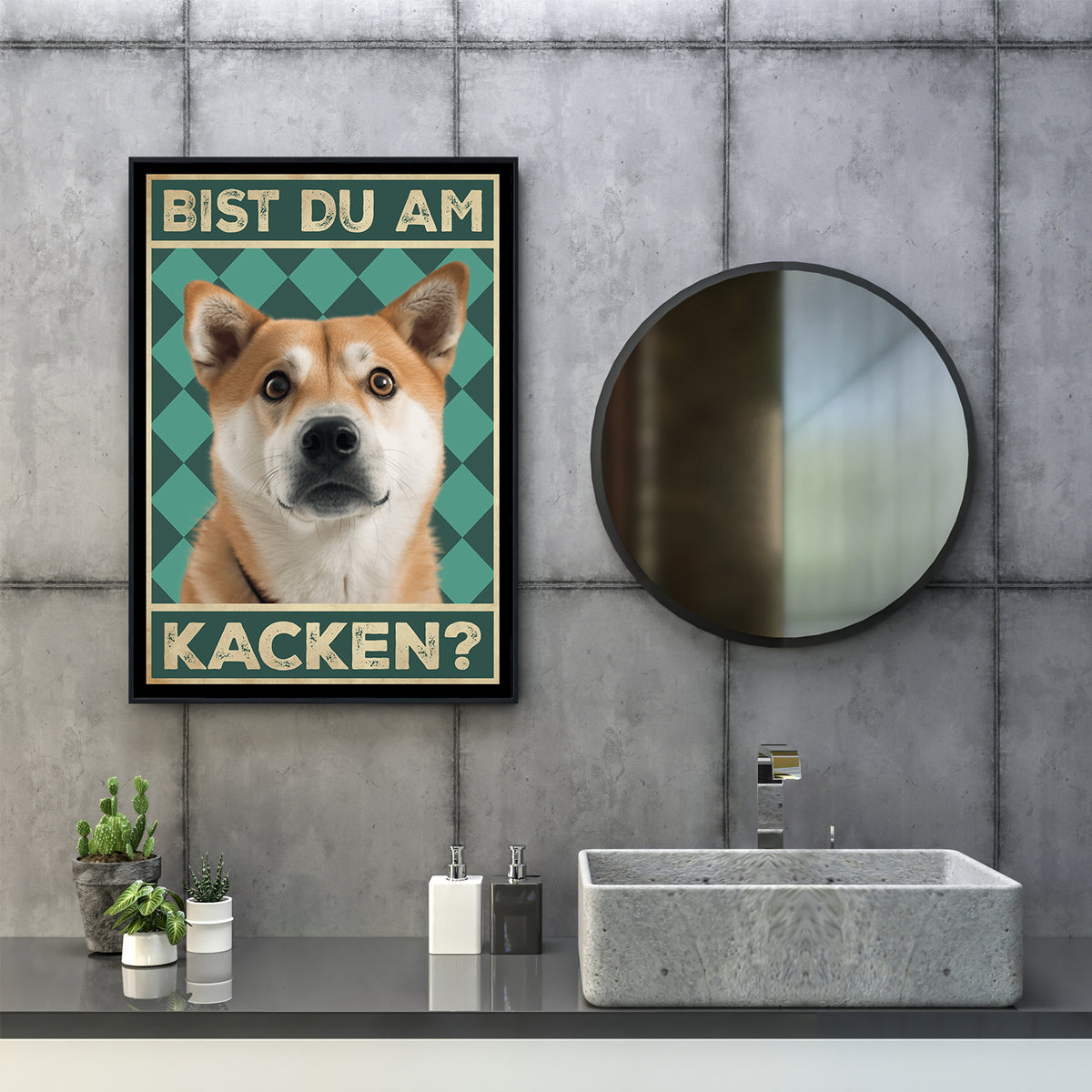 Akita Inu - Bist du am Kacken? Hunde Poster Badezimmer Gästebad Wandbild Klo Toilette Dekoration Lustiges Gäste-WC Bild DIN A4