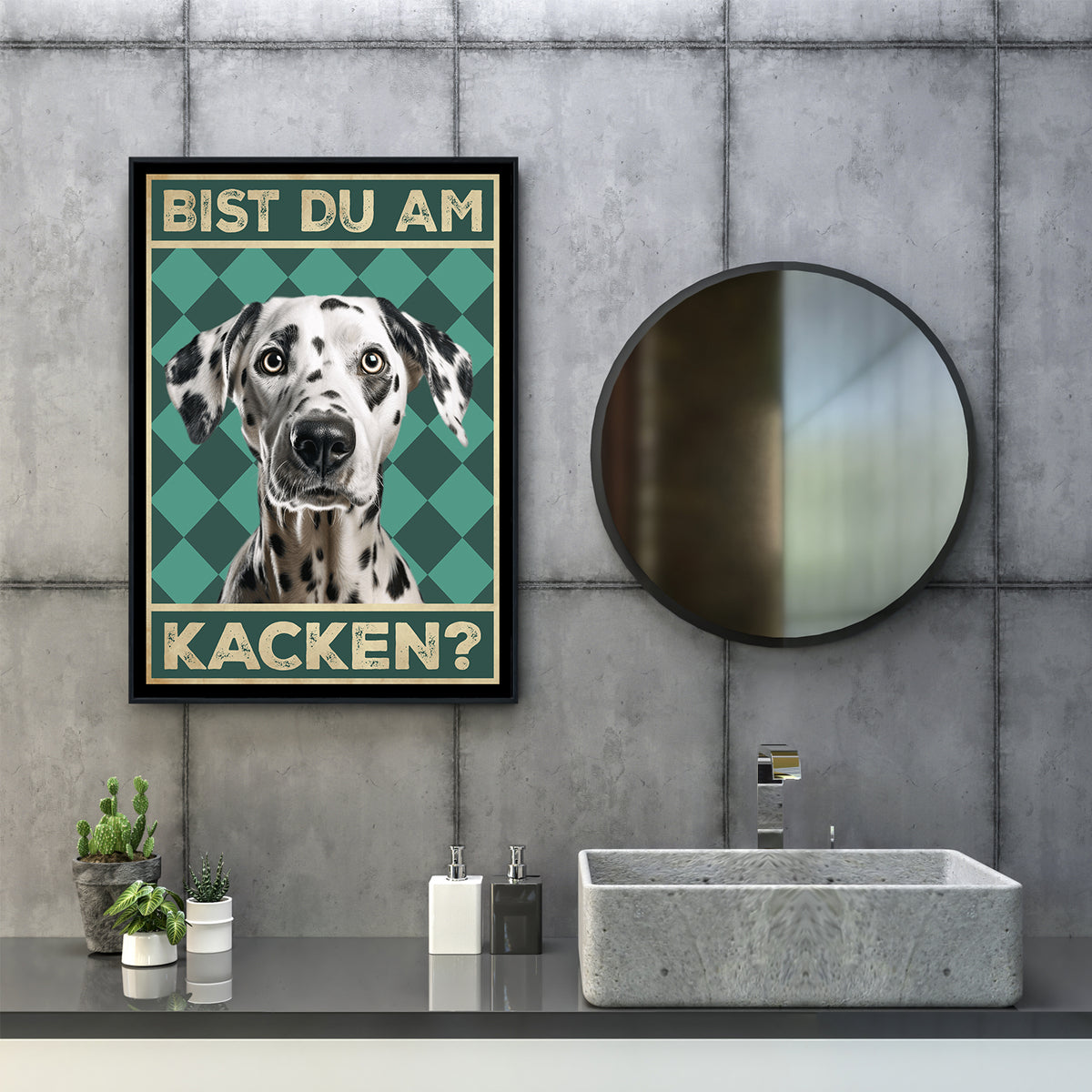 Dalmatiner - Bist du am Kacken? Hunde Poster Badezimmer Gästebad Wandbild Klo Toilette Dekoration Lustiges Gäste-WC Bild DIN A4