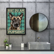 Laden Sie das Bild in den Galerie-Viewer, Malinois - Bist du am Pupsen? Hunde Poster Badezimmer Gästebad Wandbild Klo Toilette Dekoration Lustiges Gäste-WC Bild DIN A4

