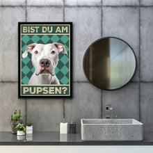 Laden Sie das Bild in den Galerie-Viewer, Dogo Argentino - Bist du am Pupsen? Hunde Poster Badezimmer Gästebad Wandbild Klo Toilette Dekoration Lustiges Gäste-WC Bild DIN A4
