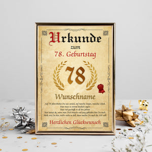 Urkunde zum 78. Geburtstag personalisiertes Geschenk Jahrgang 1946 Geburtstagsurkunde 78 Jahre Geburtstagsgeschenk