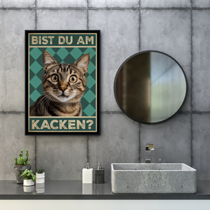 Bist du am Kacken? Katzen Poster Badezimmer Gästebad Wandbild Klo Toilette Dekoration Lustiges Gäste-WC Bild DIN A4 - Katze 01