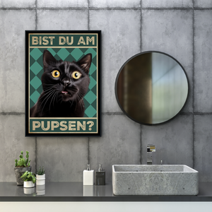 Bist du am Pupsen? Katzen Poster Badezimmer Gästebad Wandbild Klo Toilette Dekoration Lustiges Gäste-WC Bild DIN A4 - Katze 02