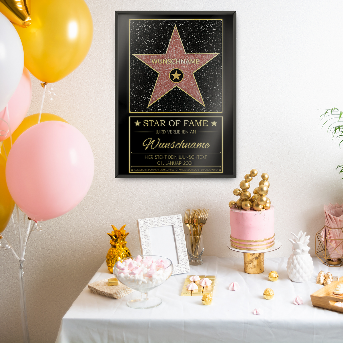 Personalisierte Hollywood Stern Urkunde | Walk of Fame personalisiertes Geschenk Geburtstag Männer Frauen Anerkennung Wertschätzung Andenken