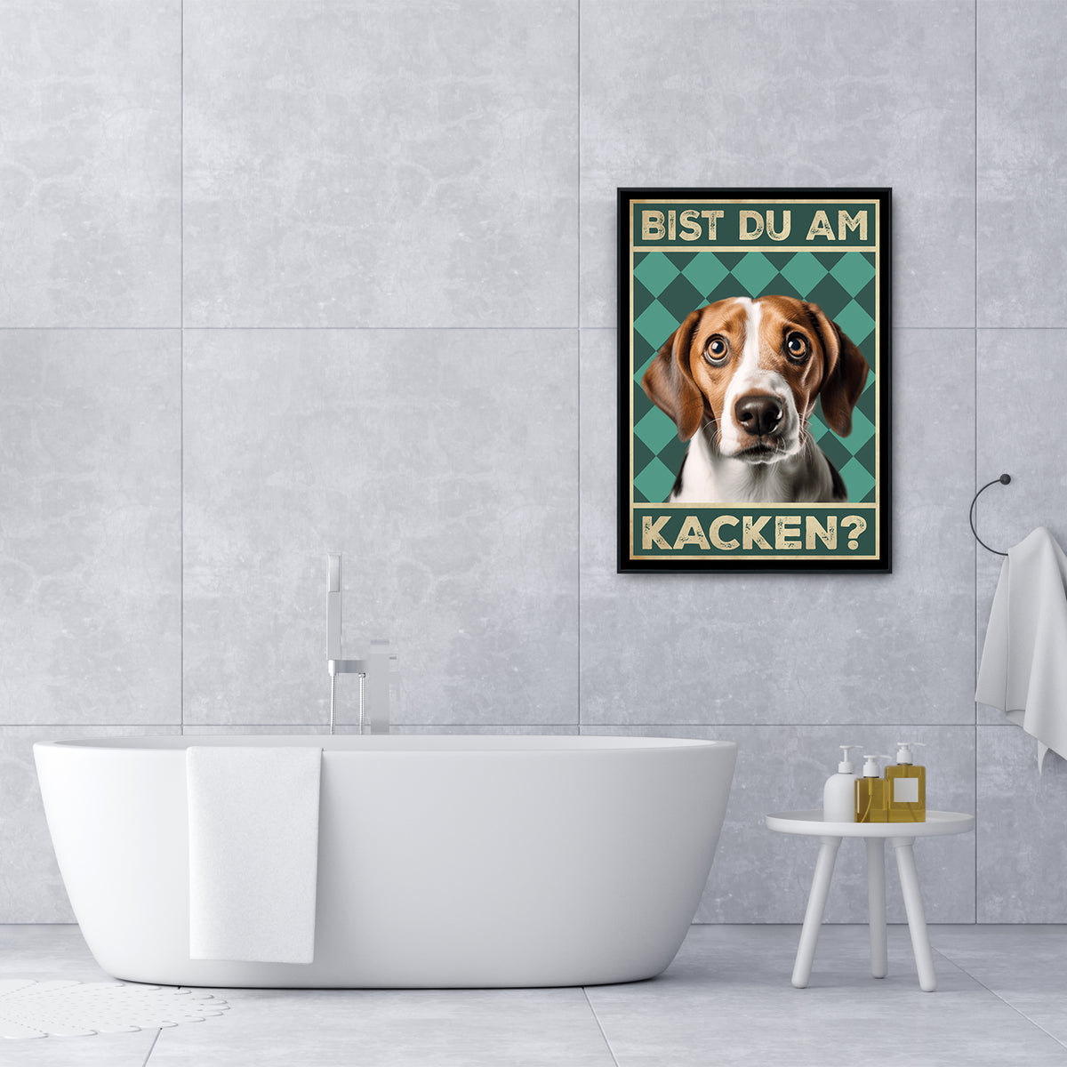 Beagle - Bist du am Kacken? Hunde Poster Badezimmer Gästebad Wandbild Klo Toilette Dekoration Lustiges Gäste-WC Bild DIN A4