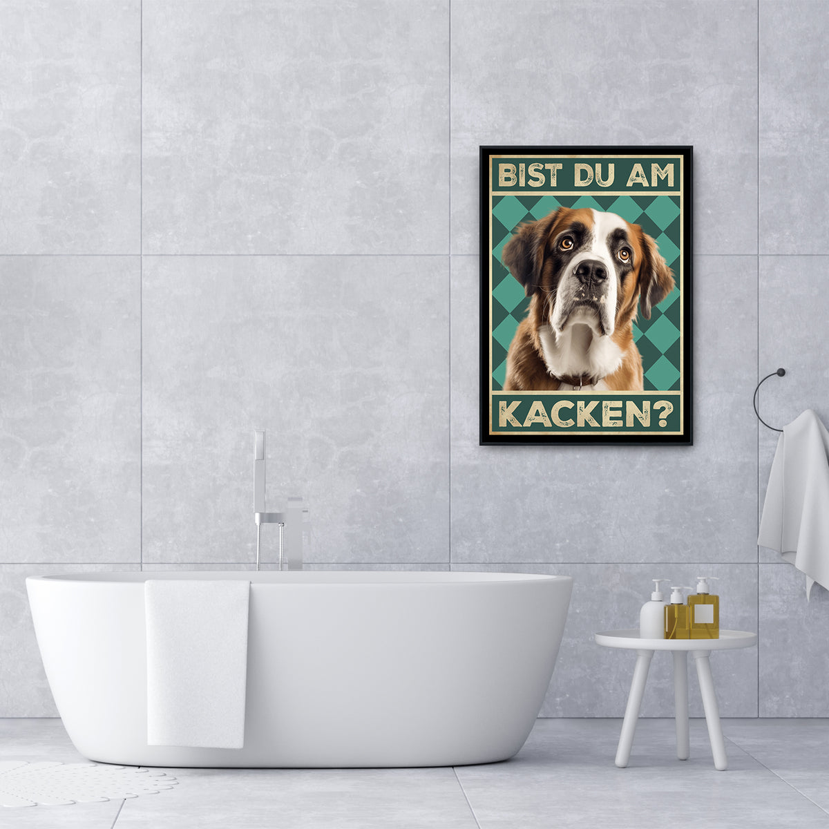 Bernhardiner - Bist du am Kacken? Hunde Poster Badezimmer Gästebad Wandbild Klo Toilette Dekoration Lustiges Gäste-WC Bild DIN A4