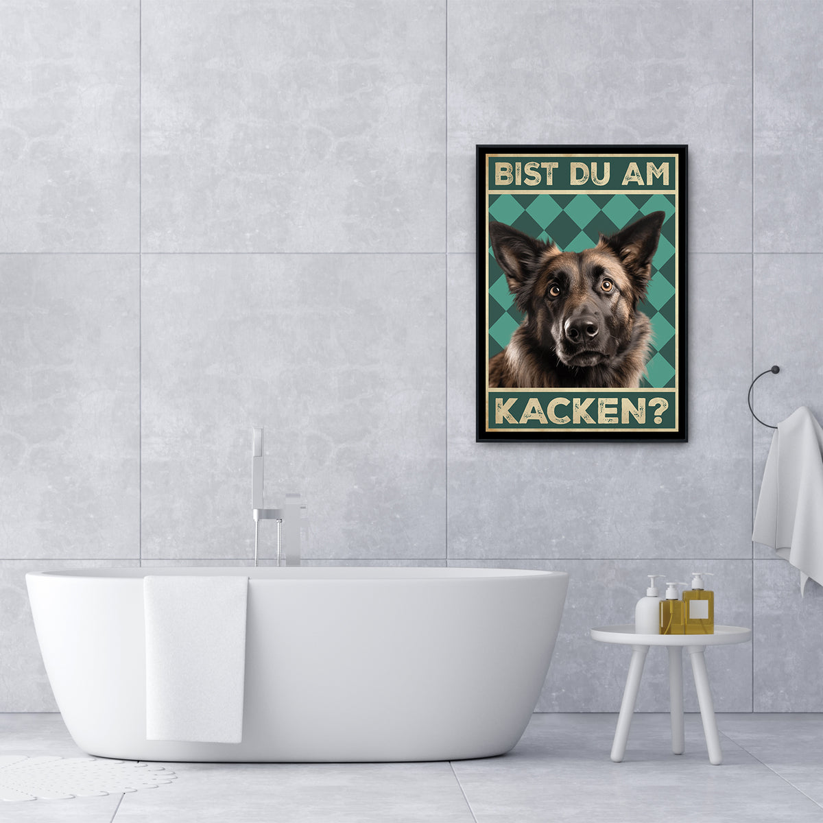 Belgischer Schäferhund - Bist du am Kacken? Hunde Poster Badezimmer Gästebad Wandbild Klo Toilette Dekoration Lustiges Gäste-WC Bild DIN A4