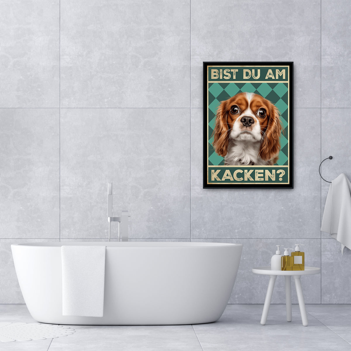Cavalier King Charles Spaniel - Bist du am Kacken? Hunde Poster Badezimmer Gästebad Wandbild Klo Toilette Dekoration Lustiges Gäste-WC Bild DIN A4