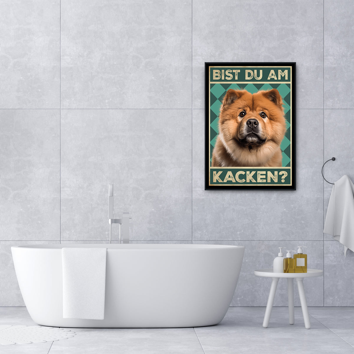 Chow Chow - Bist du am Kacken? Hunde Poster Badezimmer Gästebad Wandbild Klo Toilette Dekoration Lustiges Gäste-WC Bild DIN A4