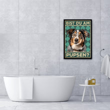 Laden Sie das Bild in den Galerie-Viewer, Australian Shepherd - Bist du am Pupsen? Hunde Poster Badezimmer Gästebad Wandbild Klo Toilette Dekoration Lustiges Gäste-WC Bild DIN A4
