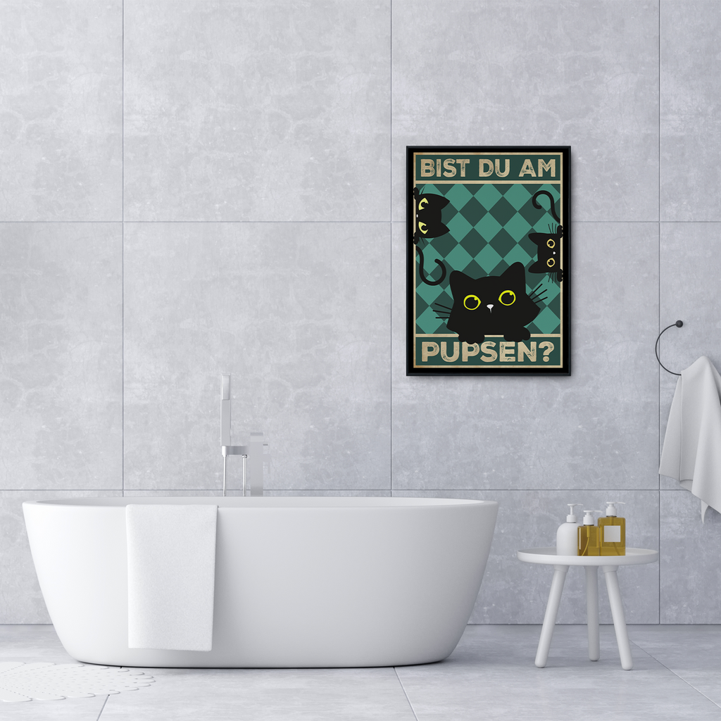 Bist du am Pupsen? Katzen Poster Badezimmer Gästebad Wandbild Klo Toilette Dekoration Lustiges Gäste-WC Bild DIN A4 - Katzen 04