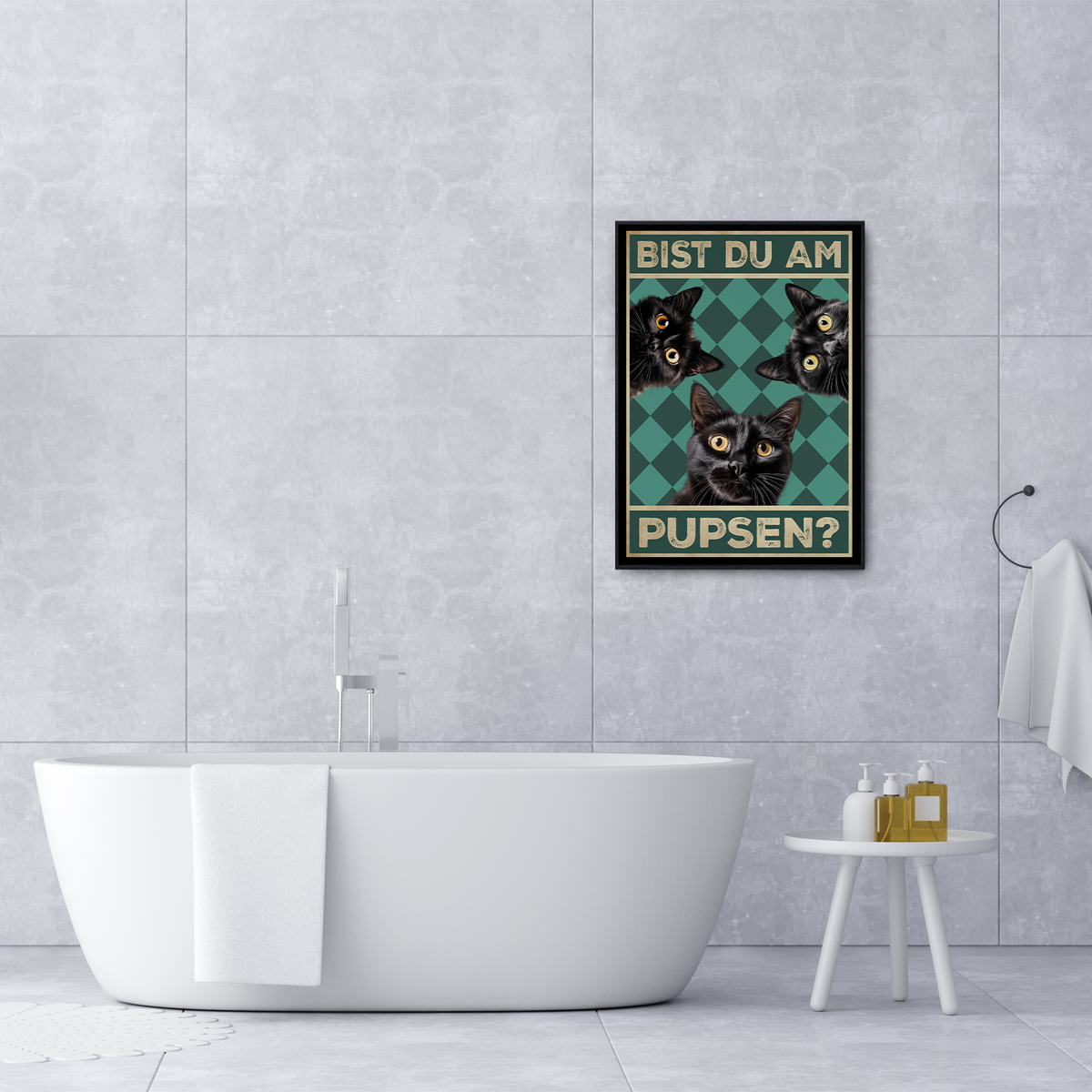 Bist du am Pupsen? Katzen Poster Badezimmer Gästebad Wandbild Klo Toilette Dekoration Lustiges Gäste-WC Bild DIN A4 - Katzen 03