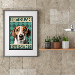 Beagle - Bist du am Pupsen? Hunde Poster Badezimmer Gästebad Wandbild Klo Toilette Dekoration Lustiges Gäste-WC Bild DIN A4