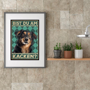 Hovawart - Bist du am Kacken? Hunde Poster Badezimmer Gästebad Wandbild Klo Toilette Dekoration Lustiges Gäste-WC Bild DIN A4