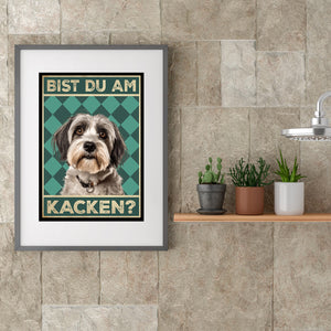 Tibet Terrier - Bist du am Kacken? Hunde Poster Badezimmer Gästebad Wandbild Klo Toilette Dekoration Lustiges Gäste-WC Bild DIN A4