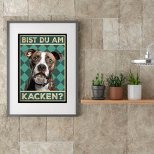 Laden Sie das Bild in den Galerie-Viewer, American Staffordshire Terrier - Bist du am Kacken? Hunde Poster Badezimmer Gästebad Wandbild Klo Toilette Dekoration Lustiges Gäste-WC Bild DIN A4
