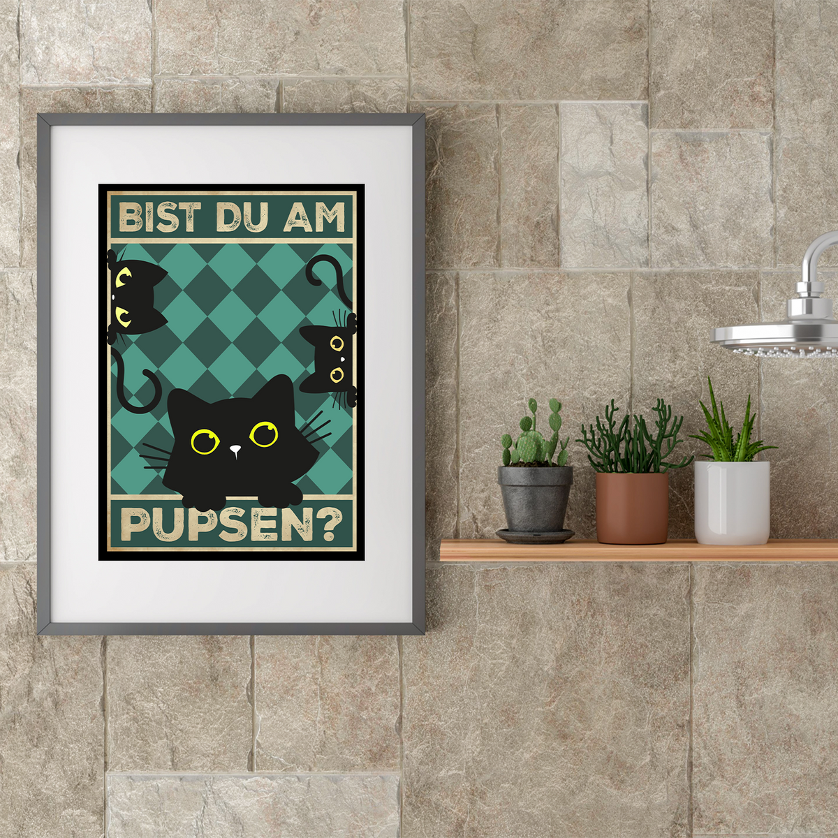 Bist du am Pupsen? Katzen Poster Badezimmer Gästebad Wandbild Klo Toilette Dekoration Lustiges Gäste-WC Bild DIN A4 - Katzen 04