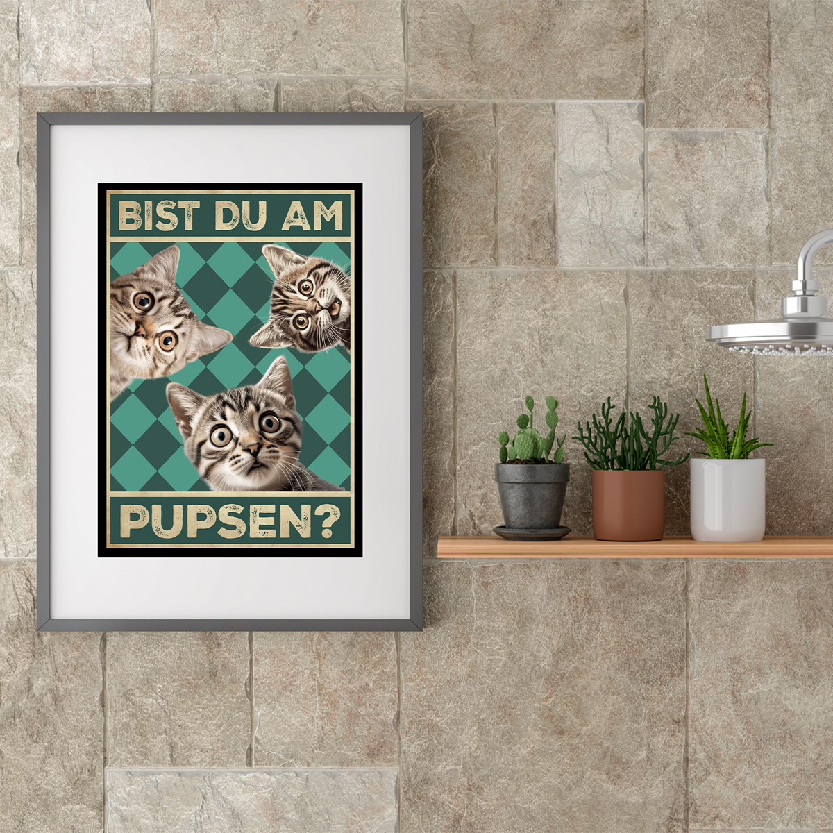 Bist du am Pupsen? Katzen Poster Badezimmer Gästebad Wandbild Klo Toilette Dekoration Lustiges Gäste-WC Bild DIN A4 - Katzen 02