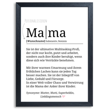 Laden Sie das Bild in den Galerie-Viewer, Mama Definition Kunstdruck Poster Personalisierbar Muttertag Geschenk Dankeschön Beste Mutter Poster Wandbild Mama Geburtstag Weihnachten
