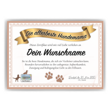 Laden Sie das Bild in den Galerie-Viewer, Hundemama Geschenk personalisiert Poster Zertifikat Hundeliebhaber Urkunde Hundemama Geschenk personalisiert Hundebesitzer
