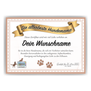 Hundemama Geschenk personalisiert Poster Zertifikat Hundeliebhaber Urkunde Hundemama Geschenk personalisiert Hundebesitzer